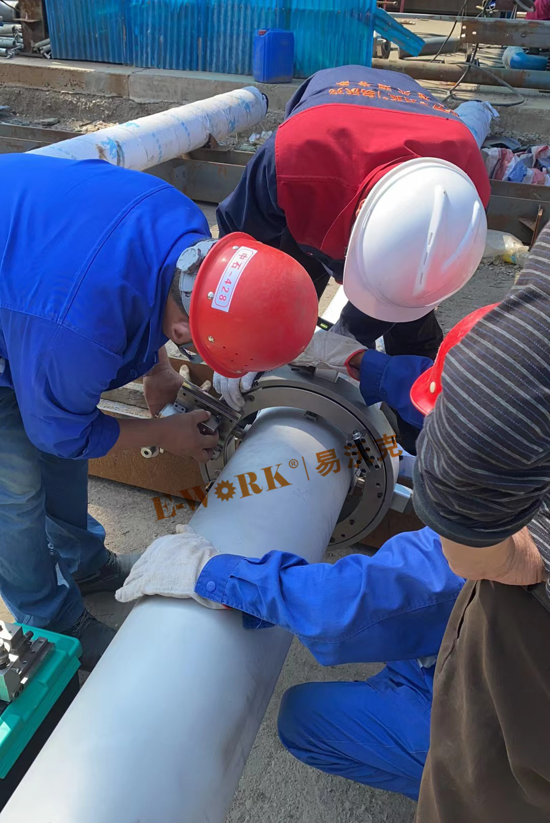 中石化工易沃克分瓣式管道切割坡口機現場應用